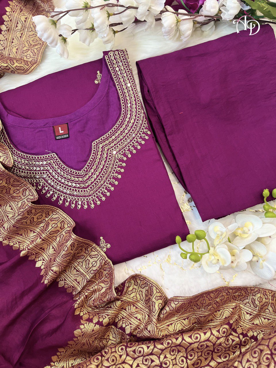 Purple Luxurious Fully Stitched Chanderi Silk Suit Set