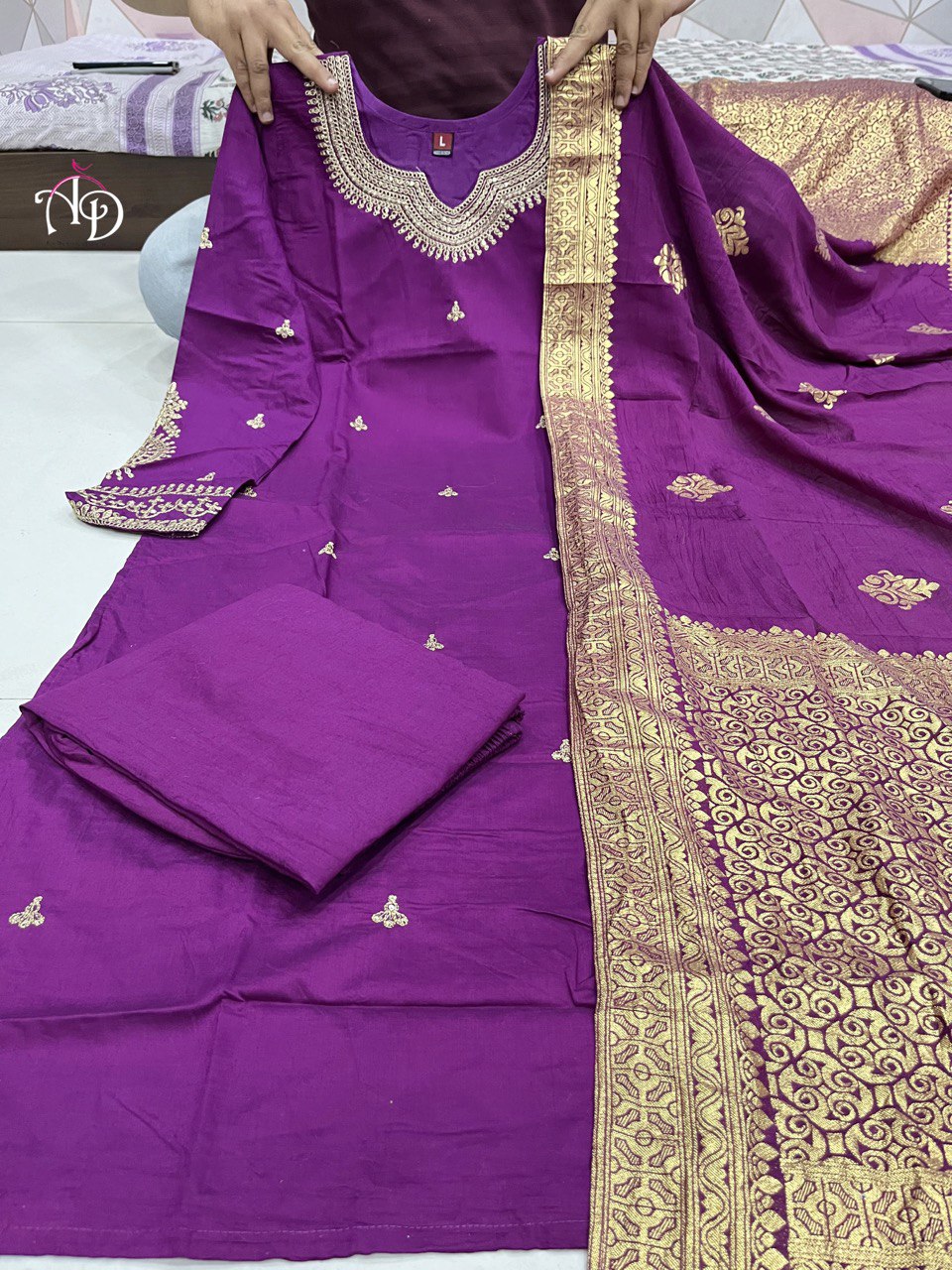 Purple Luxurious Fully Stitched Chanderi Silk Suit Set