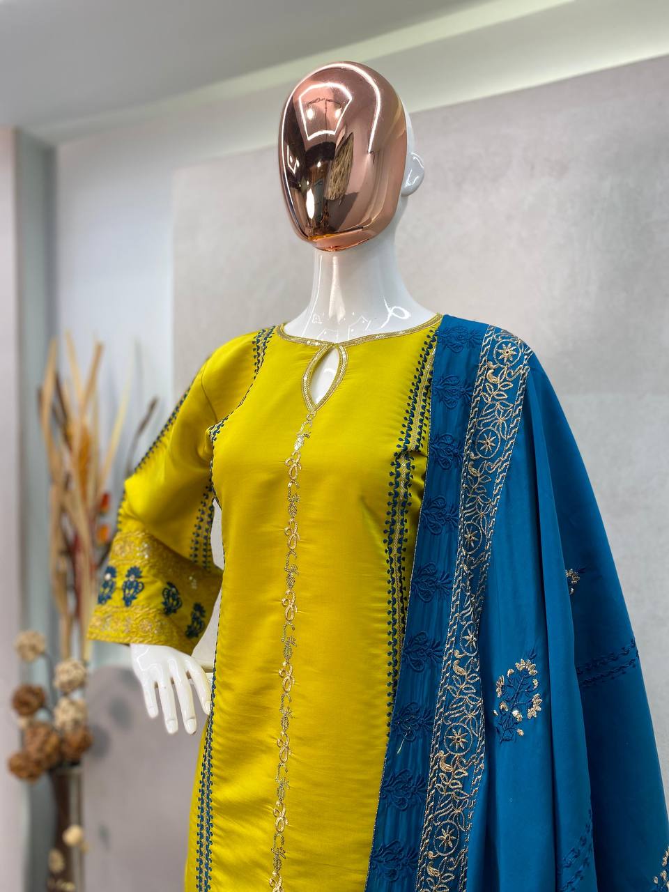 Designer Hand Work Silk Suit With plazzo Set