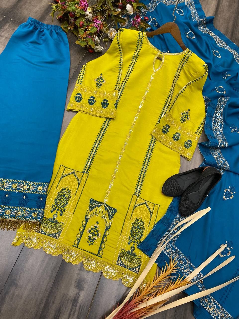 Designer Hand Work Silk Suit With plazzo Set