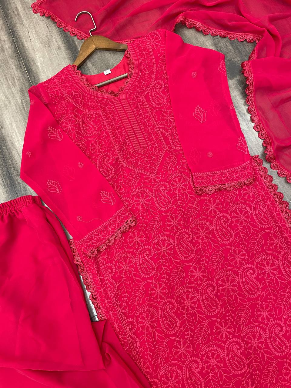 Red New Trend Chikankari special Ethnic Set