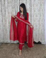 Red Designer Suit With plazzo And Dupatta Set