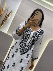 White Designer Trending Chikankuri Kurti With pant