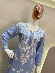 Blue Chikankari Kurta With Sharara Set