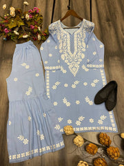 Blue Chikankari Kurta With Sharara Set