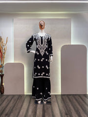 Black Chikankari Kurta With Sharara Set