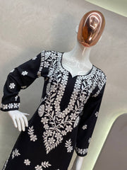 Black Chikankari Kurta With Sharara Set