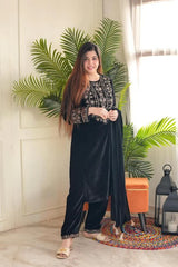 Black Pure High Quality Velvet 3 Piece Suit