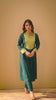 Teal Blue Silk Pleated Kurta Set with Lime Green Gota Patti Work