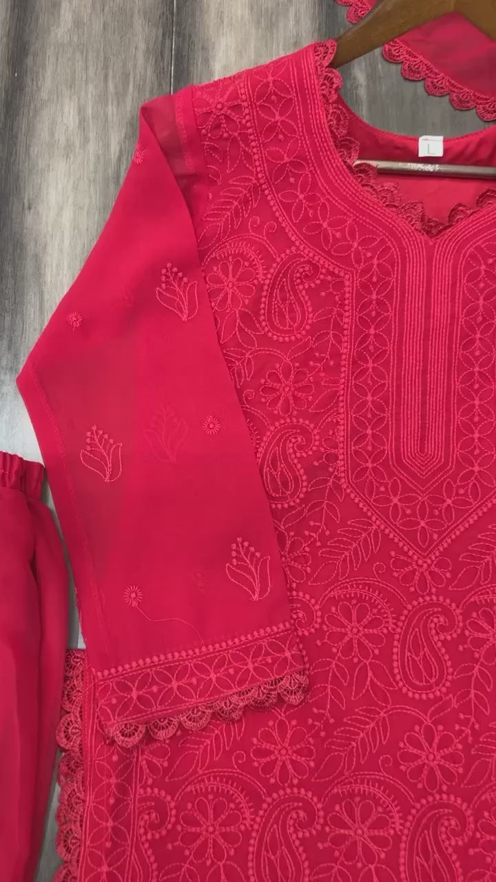 Red New Trend Chikankari special Ethnic Set