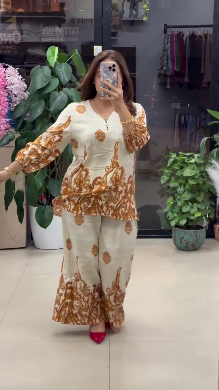 Women Stylish Orange Printed Co-ord Set