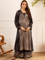 Elegant Black & Grey Floral Print Ethnic Kurti Set – Premium Comfort Wear